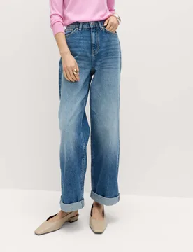 Boyfriend Mid Rise Ankle Grazer Jeans Medium Indigo female - M&S - FashionsVida