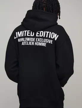 Mens Tall Oversized Limited Edition Over The Head Hoodie - Black Cotton - Size X-Large - boohooMAN - FashionsVida
