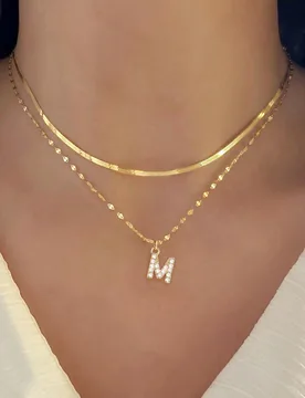 Set de 2 collares minimalistas con letra, cadena de espiga, colgante de labios, collares superpuestos para mujeres N - Shein - FashionsVida