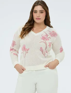 Jersey de mujer calado con estampado floral - Fiorella Rubino - FashionsVida