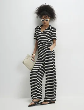 Womens Wide Leg Trousers Black Striped Crochet - Size Medium - River Island - FashionsVida