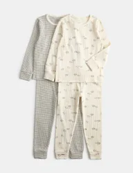 Pack Cotton Rich Patterned Pyjama Set Ecru Mix male