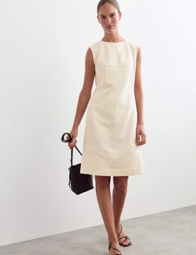 Cotton Blend Jacquard Shift Dress with Linen Ivory female - Jaeger - FashionsVida