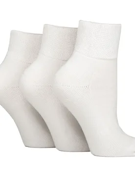 Mens 3 Pack Unisex Bamboo Diabetic Ankle Socks Soft Breathable Gentle Fit Everyday - White - IOMI - FashionsVida