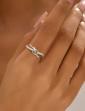 Pieza Anillo de doble capa, anillo clásico transparente y brillante de plata para mujer, estilo vintage, se puede usar como accesorio para el dedo o - Shein - FashionsVida
