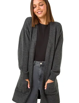 Womens Soft Knit Longline Cardigan - Grey - Size 12 Uk - Roman - FashionsVida
