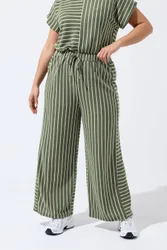 Women's Stripe Wide Leg Trousers in Olive Size: 14 - Olive - Size: 14