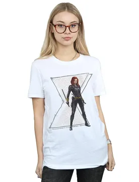 Women's Black Widow Movie Natasha Logo Cotton Boyfriend T-Shirt in White Size: 2XL - White - Size: 2XL - Marvel - FashionsVida