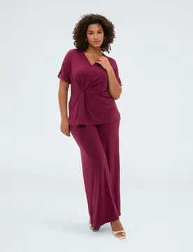Pantalones de mujer wide leg de punto súper cómodas gracias a la cintura elástica - Fiorella Rubino - FashionsVida