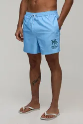 Herren Badeshorts Mit Palmen-Stickerei In Mittlerer Länge Light Blue Größe XL