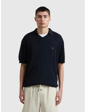 Mens True Navy Woodford Knit Polo Shirt - Male - Navy - Small - Farah - FashionsVida