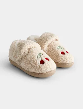 Kids Cherry Borg Lined Slippers Natural Female - JoJo Maman Bébé - FashionsVida