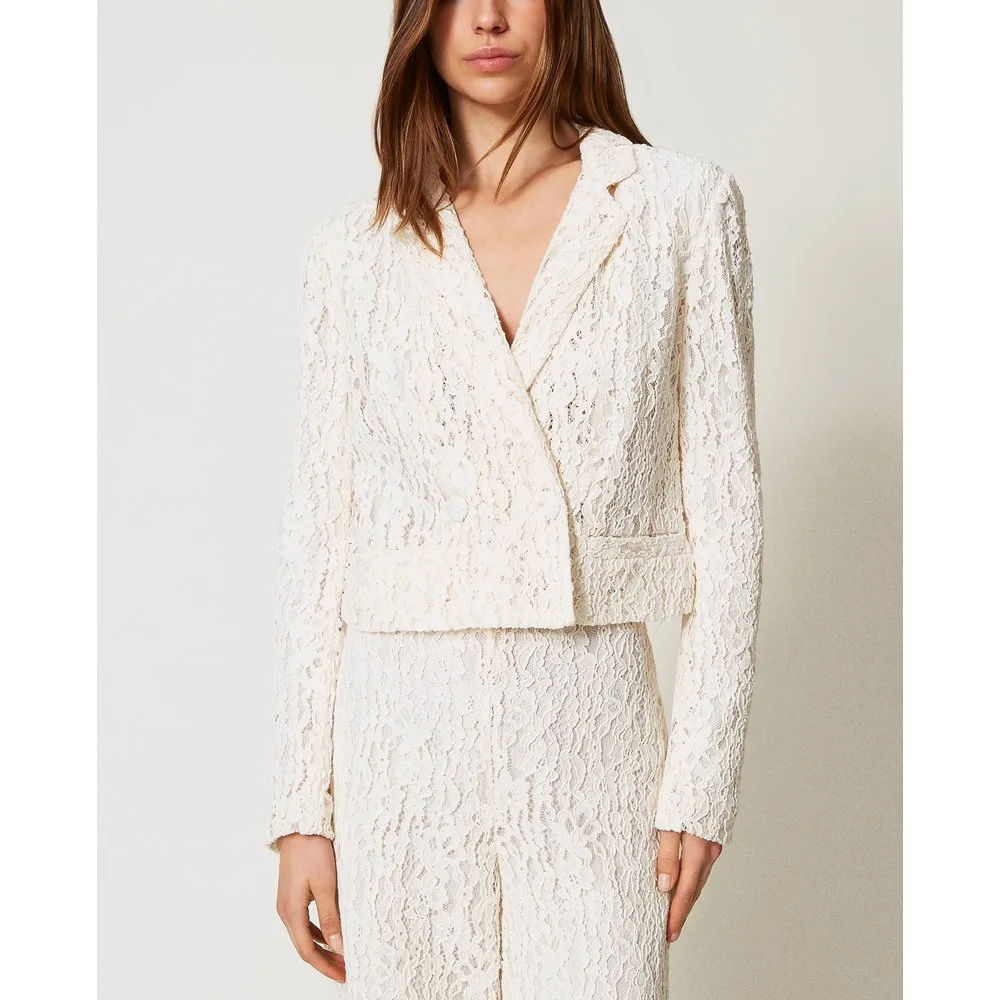 Chaqueta blazer boxy de mujer de encaje floral - Twinset - FashionsVida