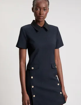 Womens Pinstripe Collared Mini Dress - Monochrome Multi - Size 6 Uk - Karen millen - FashionsVida