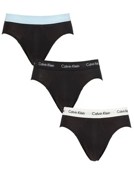 Mens 3 Pack Cotton Stretch Hip Briefs Black / Rain Dance XS - Black - Size: Extra Small - Calvin Klein - FashionsVida