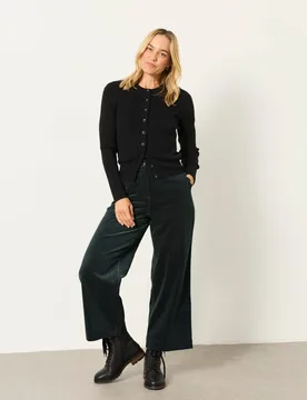 Cord Textured Wide Leg Cropped Trousers Green female - Fatface - FashionsVida