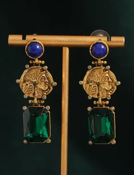 Vintage Beautiful Head Emerald Antique Coin Drop Earrings Luxury Art Deco Gold Color Jewelry For Women Brand High Qualit Gift - Aliexpress - FashionsVida