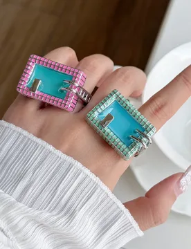Exaggerated Fun Mini Swimming Pool Party Ring Wide Band Color Grid Geometric Index Finger Ring Fashion Jewelry For Women - Aliexpress - FashionsVida