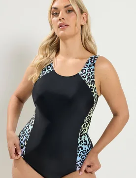 Women's Active Leopard Print Swimsuit in Black Size: 24 - Black - Size: 24 - Yours - FashionsVida