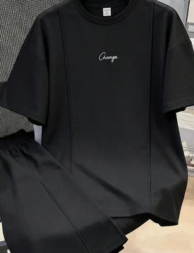 Set de 2 piezas para adolescentes varones: Conjunto de top de manga corta con cuello redondo y estampado de letras, y shorts, informal, adecuado para - Shein - FashionsVida
