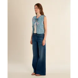 Chaleco de mujer corto con estampado y lazada