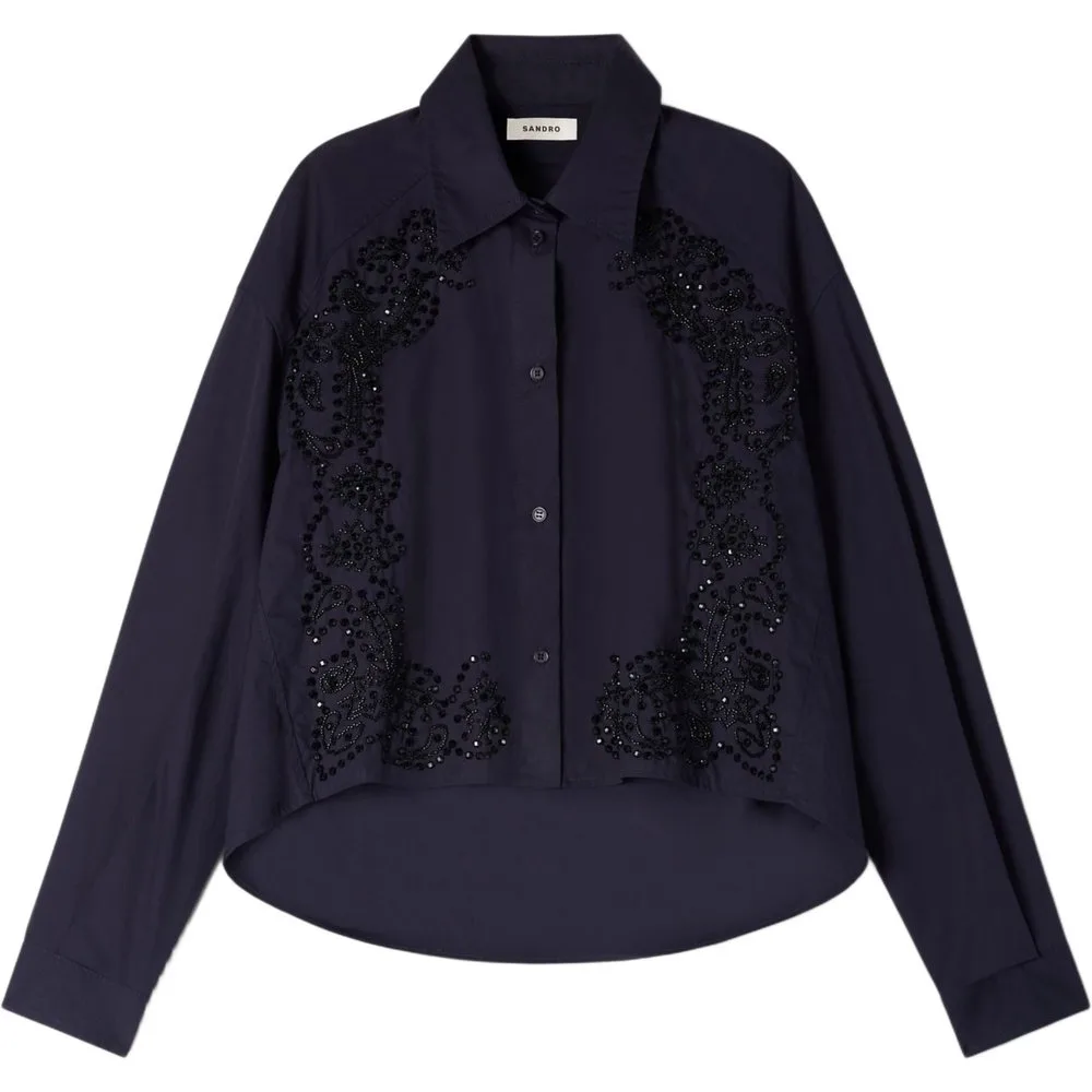 Camisa de mujer 100% algodón bordada floral - sandro - FashionsVida