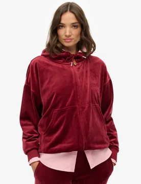 Superdry Damen Country Club Velour Zip-hoodie Red - Größe: 42 - 89.99 - FashionsVida