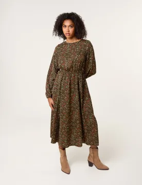 Animal Print Midi Dress - S / KHAKI - female - Blue Vanilla - FashionsVida