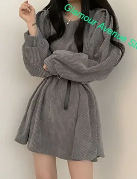 Korean style solid color corduroy dress women's autumn and winter fashion retro loose plus size waist temperament short skirt - Aliexpress - FashionsVida