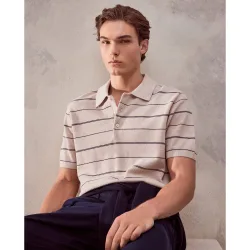 Sueter cuello polo manga corta estructura rayas hombre
