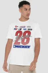 Unisex Mickey Mouse Racing Logos T-Shirt, White Size: Small - White - Size: S