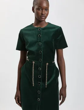 Women's Tailored Velvet Button Through Mini Dress in Emerald Size: 12 - Emerald - Size: 12 - Karen millen - FashionsVida