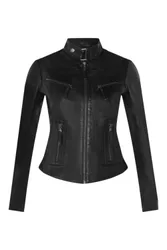 Womens Black Slim-Fit Biker Jacket-Maldon - Size 14 Uk