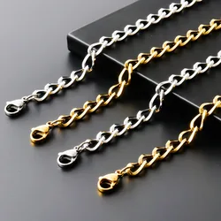 Simple 45/50/60/70/80/90cm Stainless Steel Curb Link Chains Necklaces On The Neck Jewelry For Women Men Accessories Kpop Choker