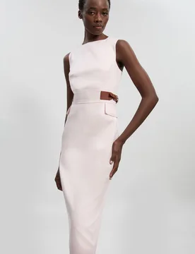 Womens Petite Tailored Linen Tab Waist Pencil Midi Dress - Pink Lyocell - Size 16 Uk - Karen millen - FashionsVida