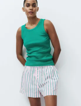 Ribbed Vest Striped Shortie Set Green Mix female - M&S - FashionsVida