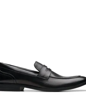 Men's Brandon Step Loafer Black Leather Loafers, Slip Ons Size: 10-Standard Fit - Black - Size: 10-Standard Fit - Clarks - FashionsVida