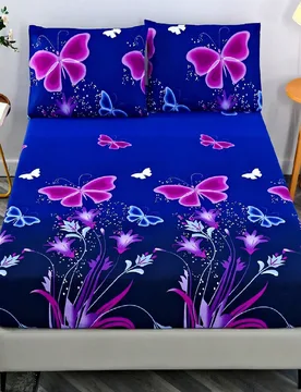 Piezas - Juego de ropa de cama 100% poliéster con estampado de mariposas Sábana ajustable Juego de ropa de cama Múltiples tamaños Cama doble Cama - Shein - FashionsVida
