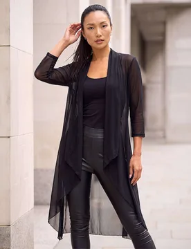 Mesh Longline Kimono Black female - Roman - FashionsVida