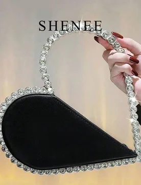Bolso de noche de mujer de estilo clásico de lujo en piel sintética, versátil y elegante, bolso de mano con corazón de strass Unitalla - Shein - FashionsVida