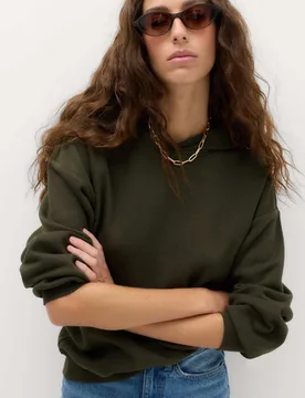 Cotton Rich Hoodie Dark Khaki female - M&S - FashionsVida