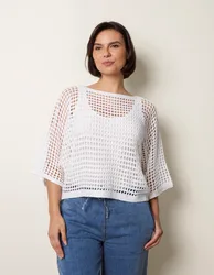 Round Neck Net Top - S/M / IVORY - female