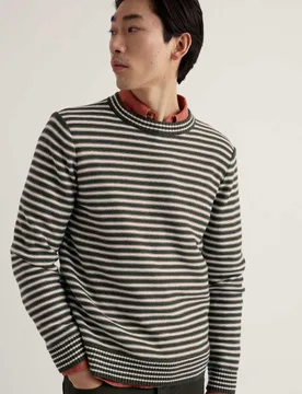 Pure Cotton Striped Crew Neck Jumper Dark Green Mix male - Seasalt cornwall - FashionsVida