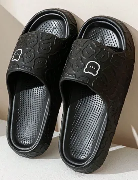Pantuflas ASHALI para mujer ligeras y transpirables con patrón de oso lindo en color negro, estilo minimalista, material EVA, pantuflas de casa estil - Shein - FashionsVida