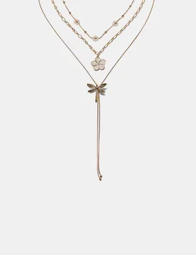 Er-Set Halsketten mit Blumen- und Libellen-Motiv Goldfarben OS - Stradivarius - FashionsVida