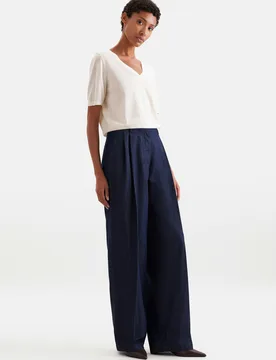 Bundfaltenhose aus Denim Blau 40 - Seidensticker - FashionsVida
