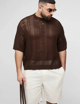 Herren Plus Oversized T-Shirt Mit Offenem Strick Chocolate Größe 2XL - boohooMAN - FashionsVida