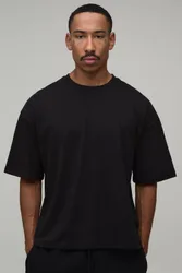 Herren Basic Oversized Boxy Rundhals T-Shirt Black Größe XL