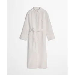 Vestido camisero ancho de lino con lazo en la cintura