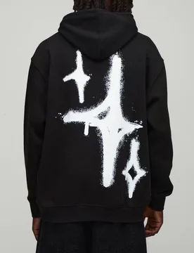 Herren Schwarzer Oversized Graffiti Spray Kreuz Grafik Hoodie Sweatshirt Black Größe 4XL - boohooMAN - FashionsVida